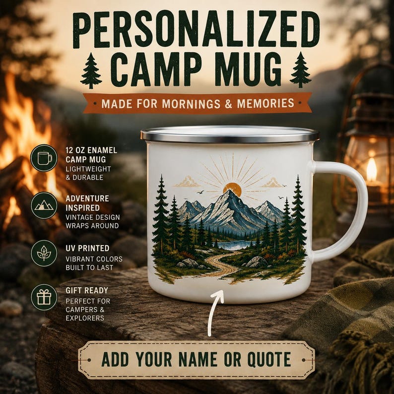 Personalized Mountain Enamel C - Outdoor Adventure Names ulasan dan harga